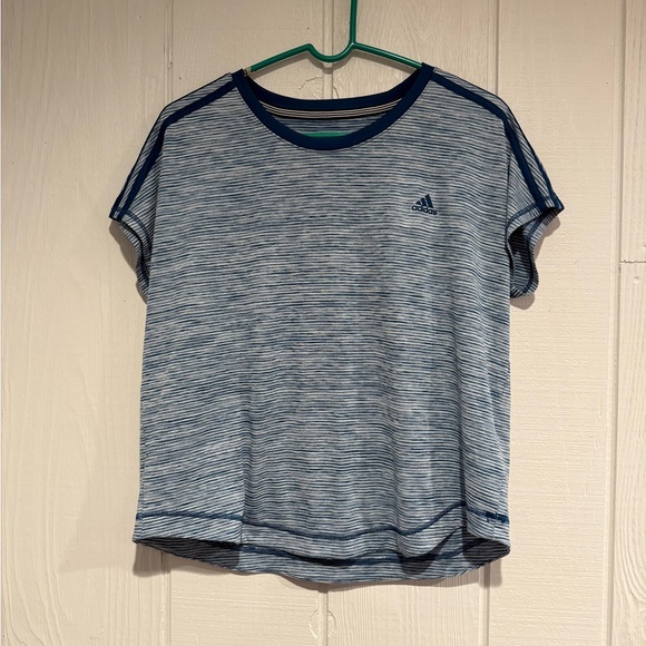 Adidas Striped Blue and White Tee - Picture 1 of 6